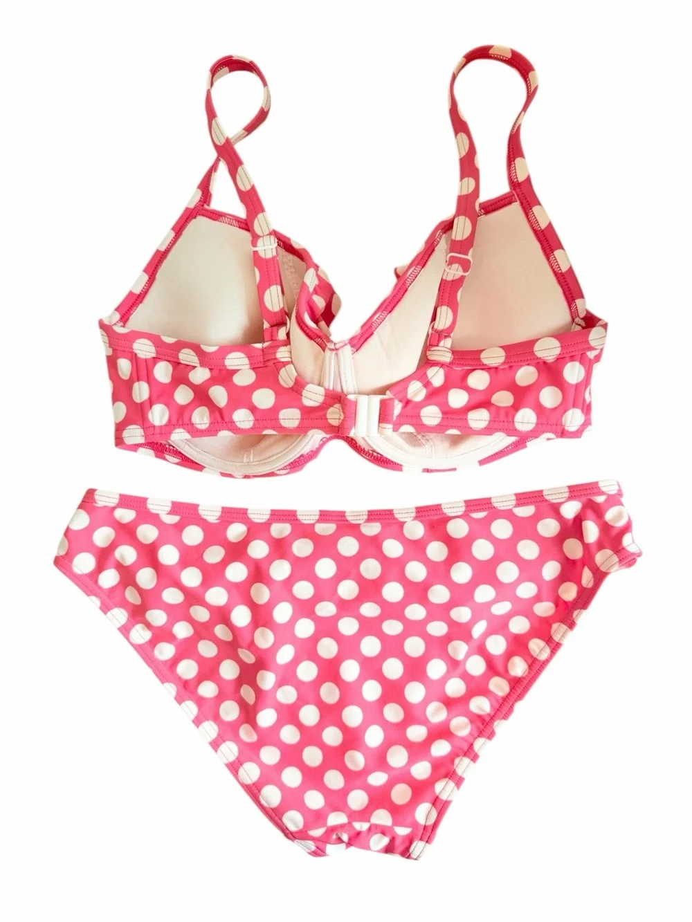 Pink Polka Dot Ruffle Bikini Set Top 34DD bottom 10